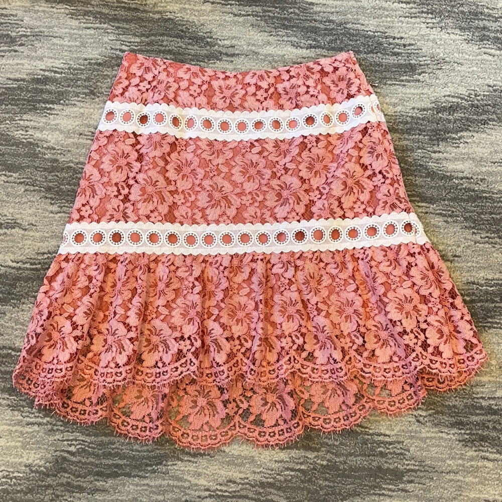 Sandro Paris Blush Pink Lace High-Low Skirt